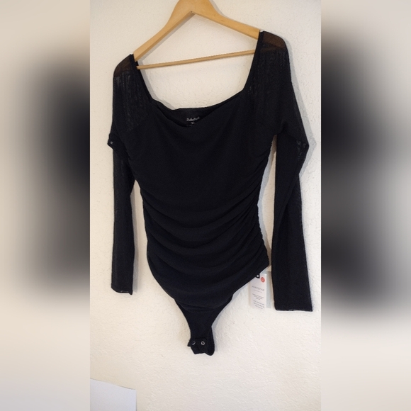 Pinkmstyle Black Sheer Sleeves Bodysuit - Picture 3 of 6